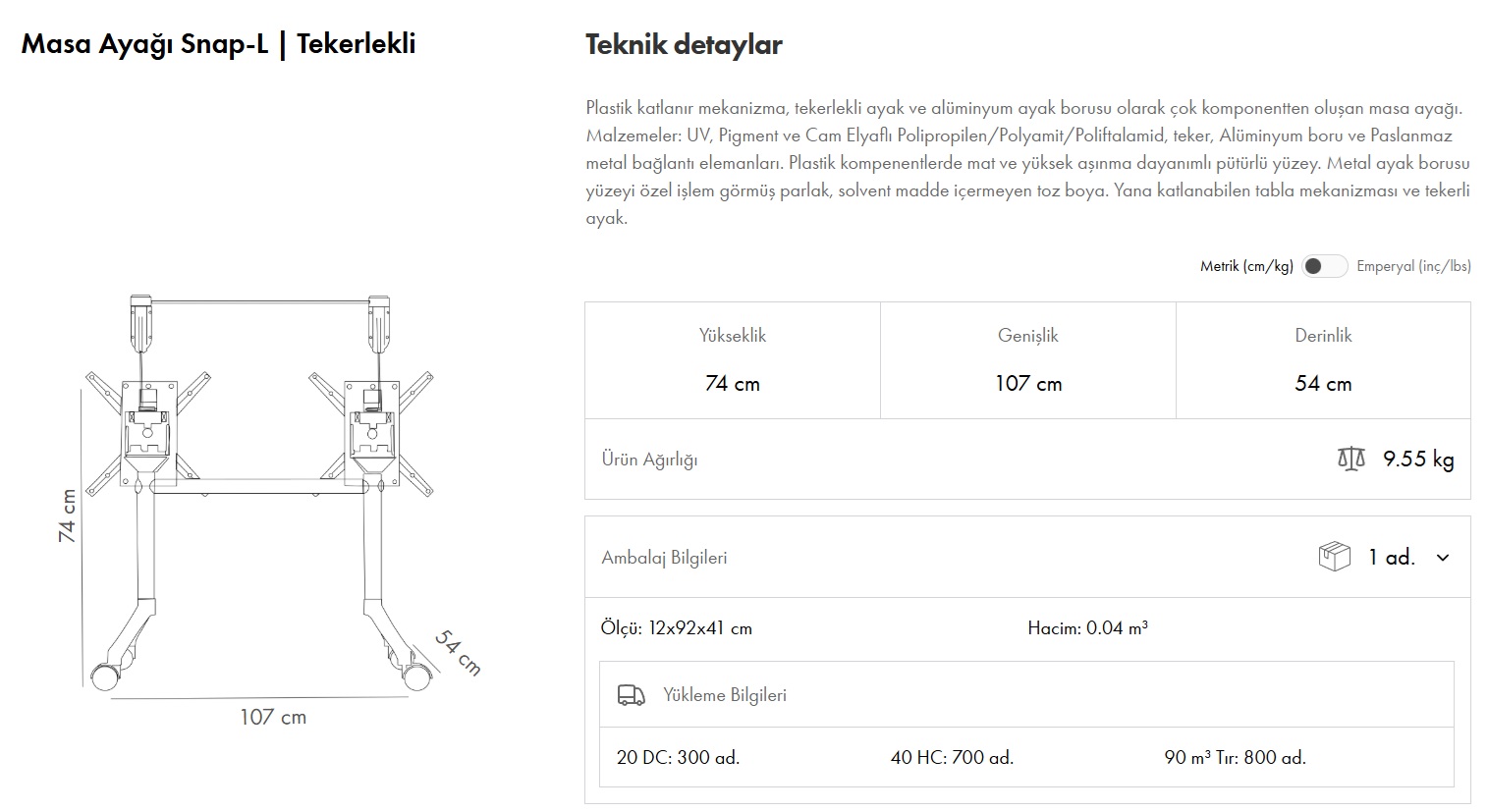Snap-L Ayak Max. 190 Tekerlekli